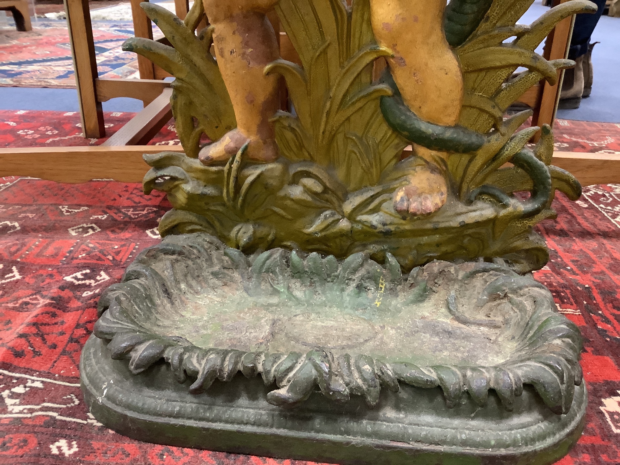 A Victorian, later painted cast iron serpent stick stand, height 83cm